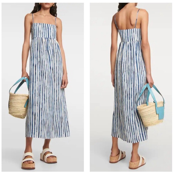 Vince Painterly Stripe Ruched Dress In Coastal Blue 14 - Picture 1 of 9